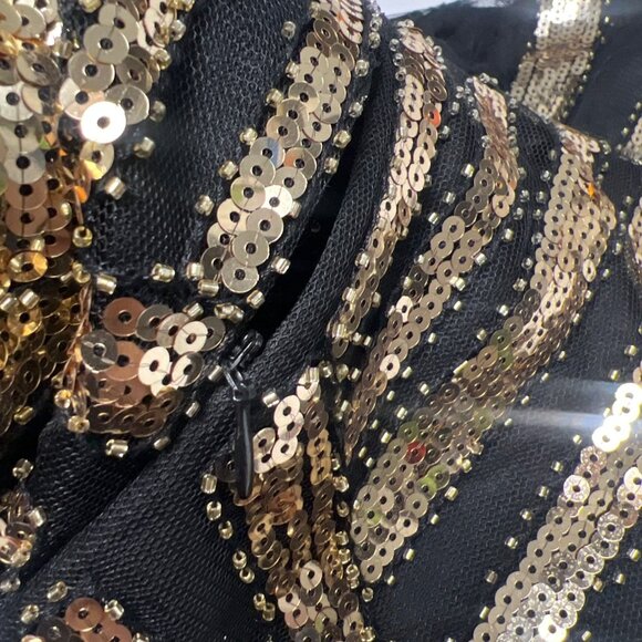 Fundaisy 1920 Long Gown Sequin Maxi Dress Black Gold Costume Size Small - Picture 9 of 12